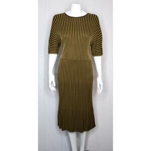 & OTHER STORIES Batwing Dolman Sleeve Gold Ribbed Stretch Midi Dress SMALL